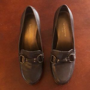 Dark brown slip on shoes with minimal wear